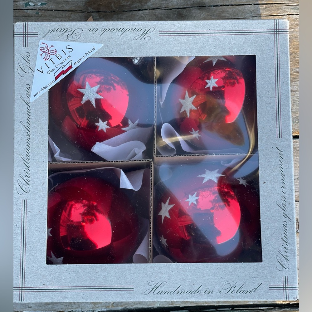 Vitbis red & white stars glass ornaments holiday patriotic Christmas - Picture 2 of 6
